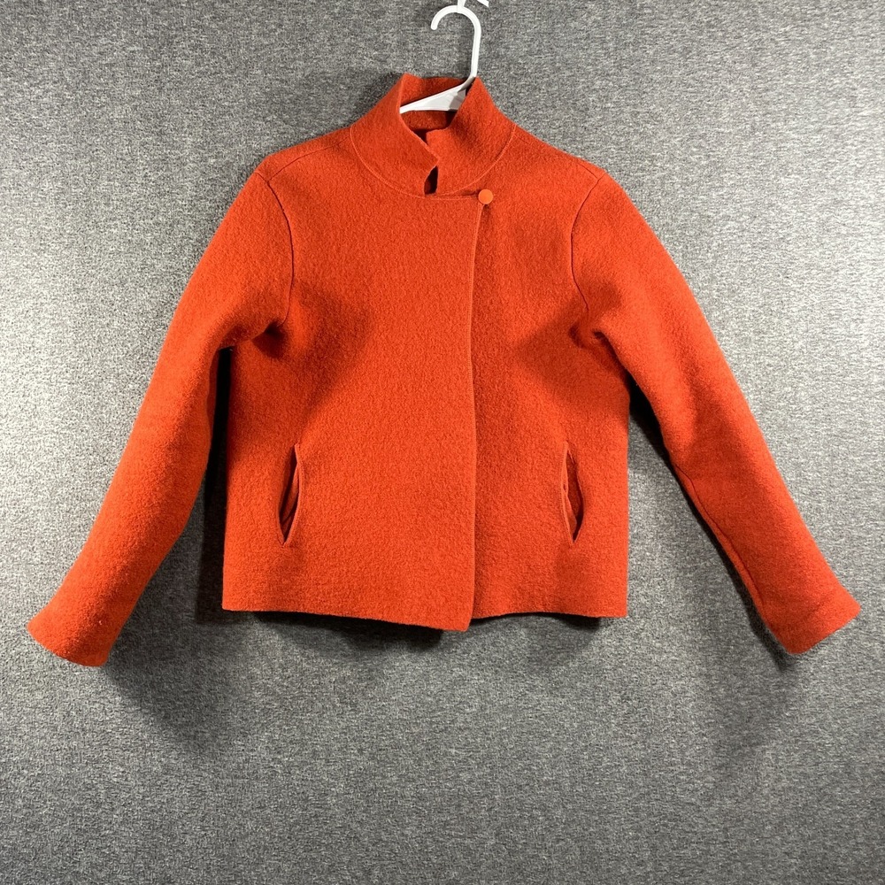 Eileen Fisher Petite PP Burnt Orange Elegant Front Wrap Boiled Wool Jacket Coat